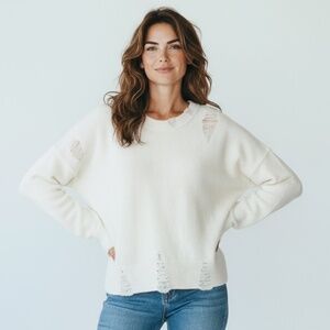 Frayed Denim Gwen Distressed Sweater color Marshmallow size MEDIUM NEW